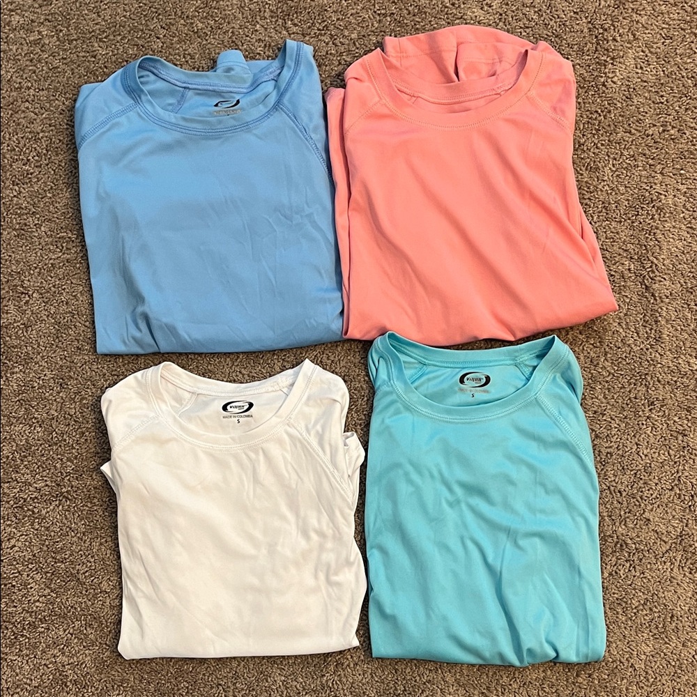 4 Vapor brand long sleeve sun shirts (White, Light Blue, Coral, Sky Blue)